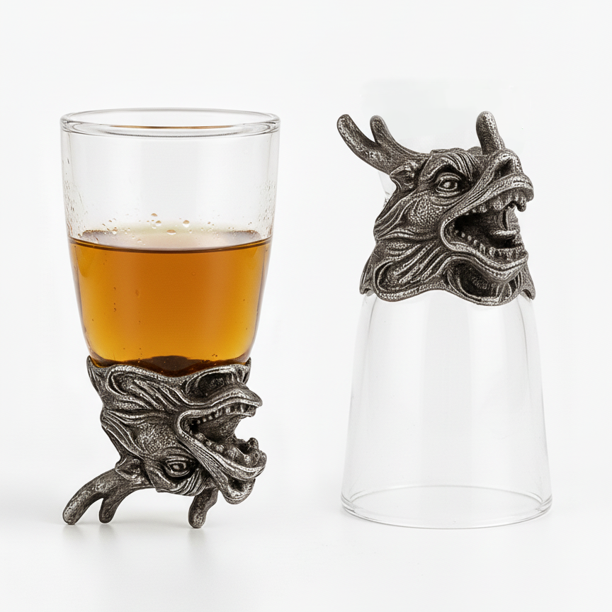 ✨ Legendary Dragon Whiskey Bottle & Dragon-Head Shot Glasses – Collector’s Edition ✨