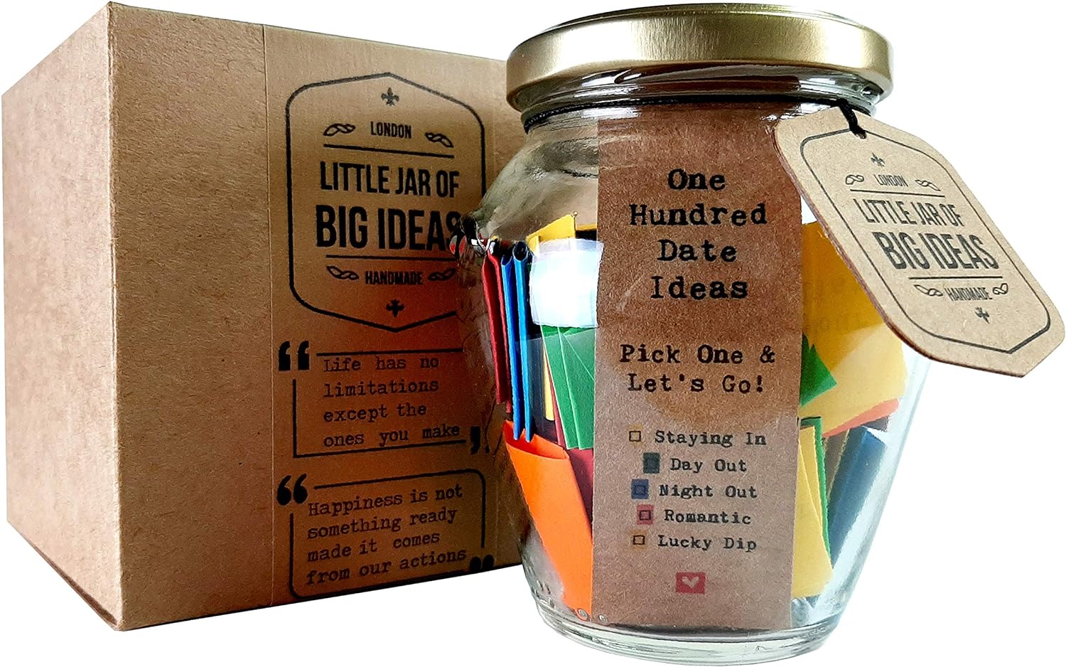 Little Jar of Big Ideas - 100 Date Ideas - Pick One & Let's Go(Unique Thoughtful Gift) - Artisan Handcrafted Gift