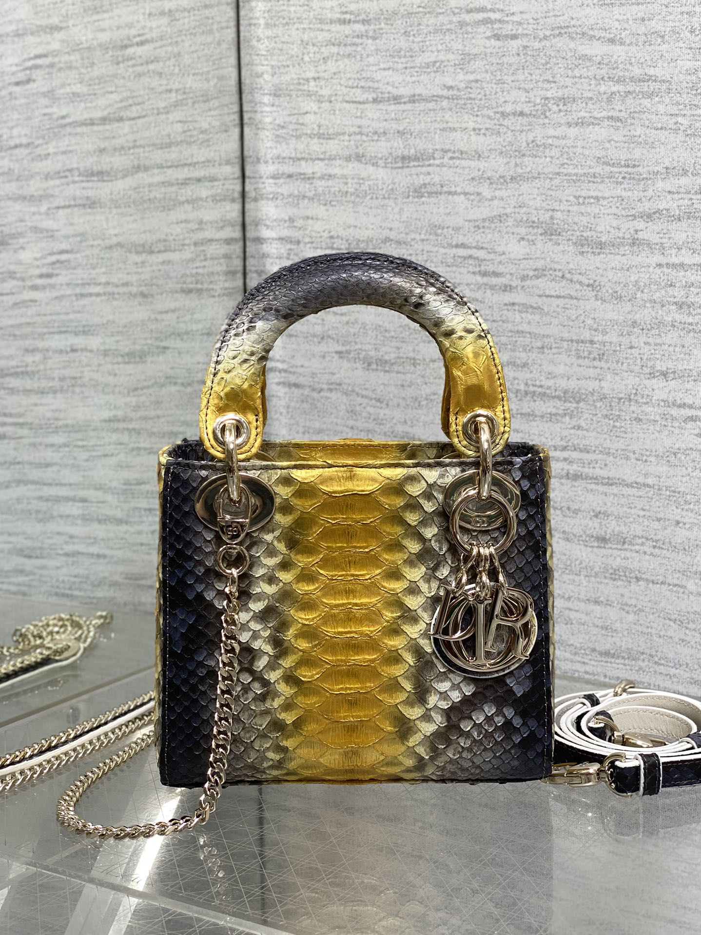 Dior Lady three-grid rare snakeskin Princess Diana bag