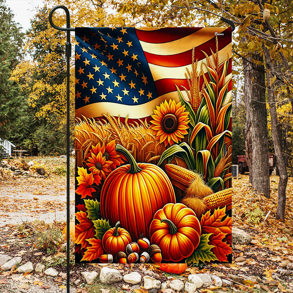 Fall Thanksgiving Pumpkins Harvest American Flag MLN4033F