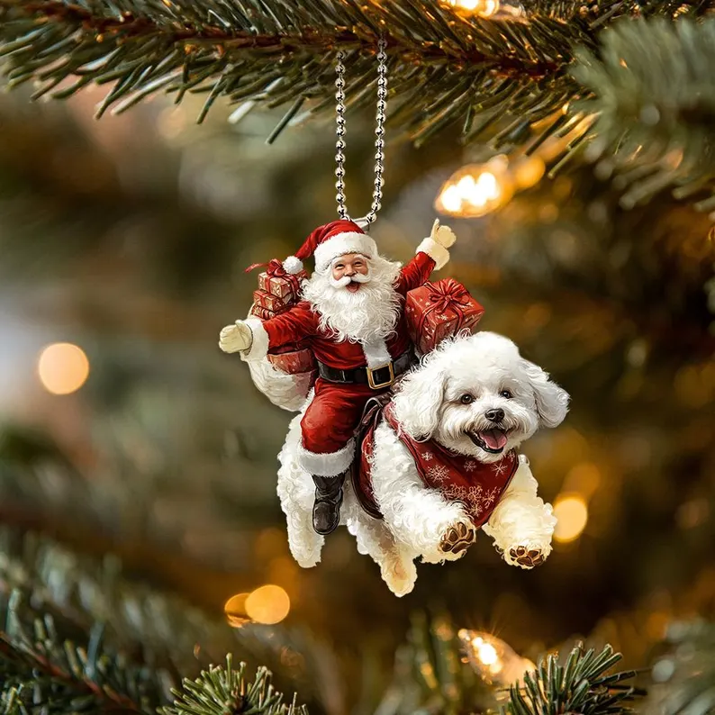 Happy Santa and Dog Ornament