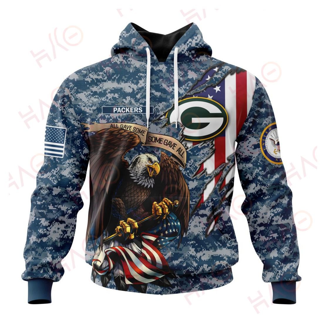 GREEN BAY PACKERS 3D HOODIE US NAVY VETERANS