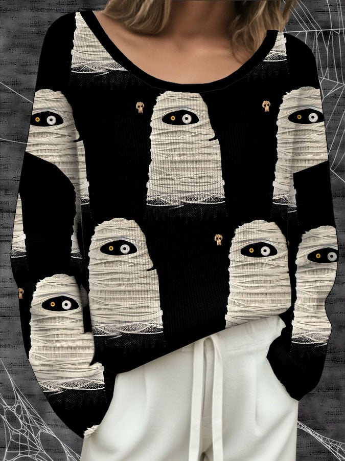 🔥Buy 3 Get 10% Off🔥Women's Retro Halloween Peekaboo Monster Print Top
