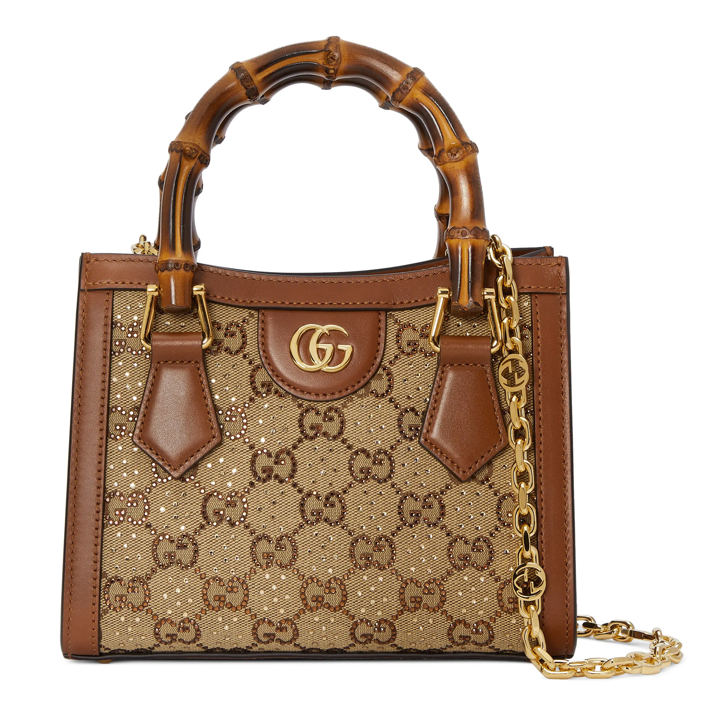 Gucci Diana series bamboo crystal small tote bag‎707449 21HRG 2687