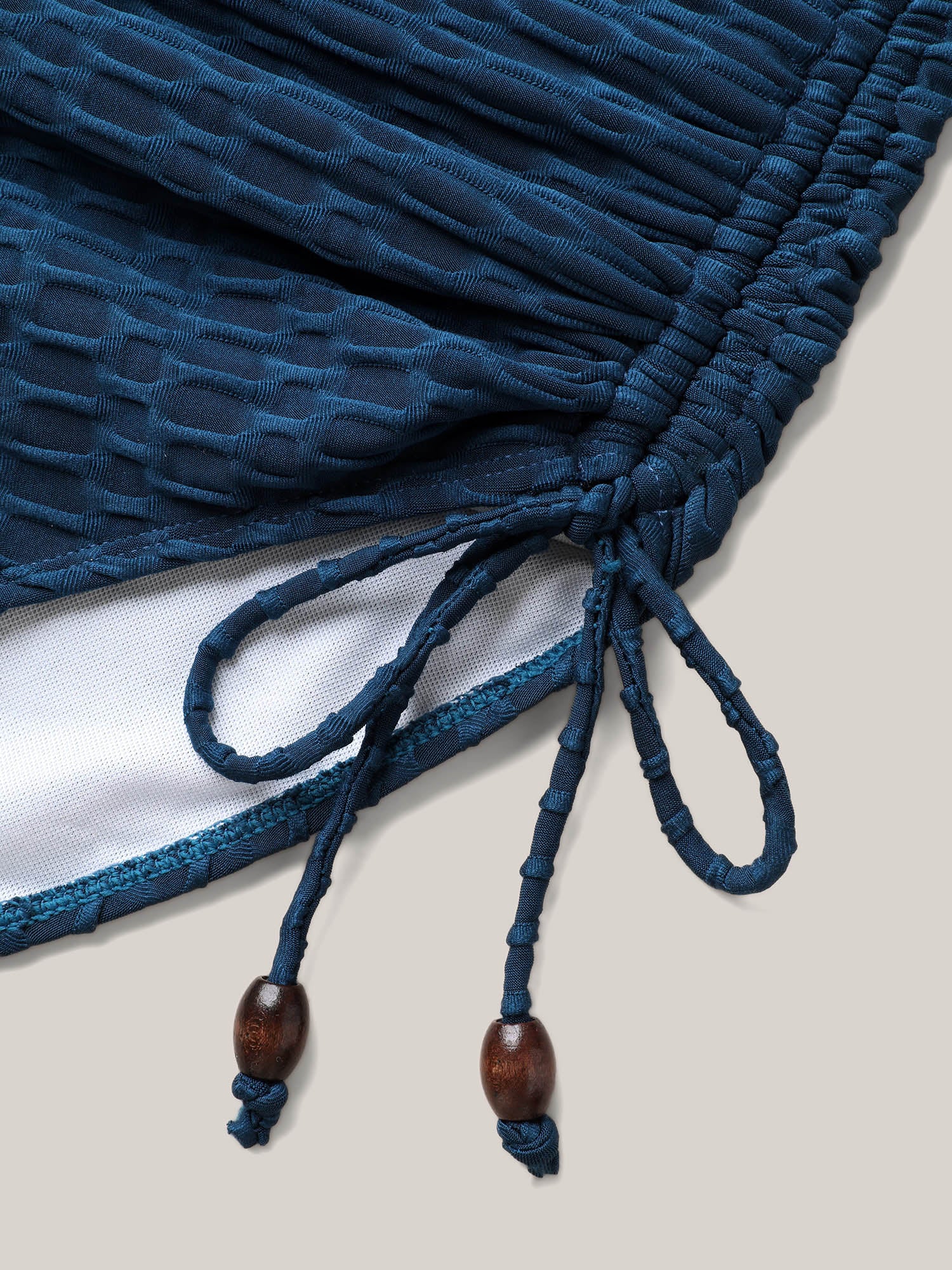 Textured Drawstring Halter Neck One-Piece Swimsuit