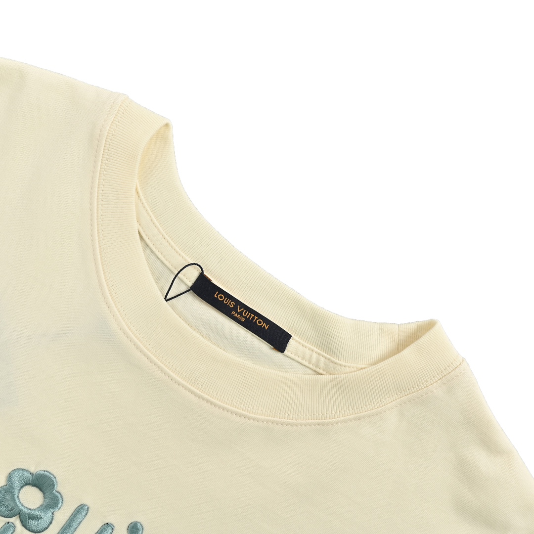 Louis Vuitton 24ss small blue flower embroidered letter short sleeve
