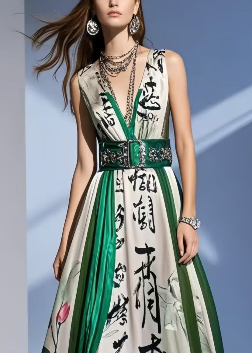 Boho White Print Draping Silk Tunic Dresses Sleeveless