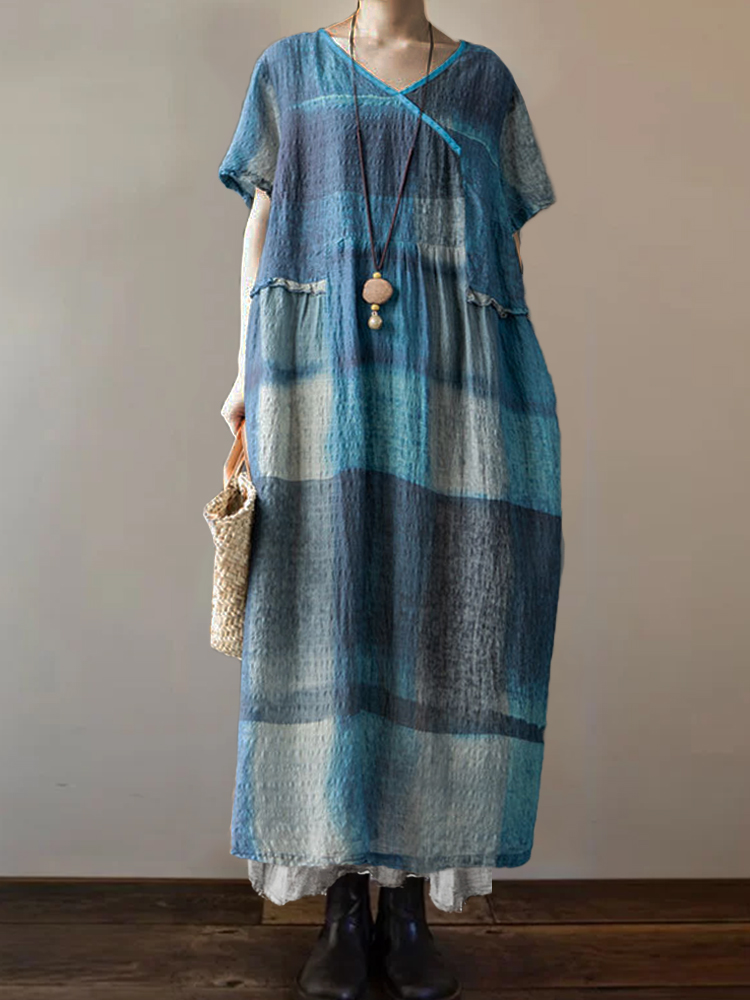 Vintage Plaid Oversize Flowy Maxi Dress