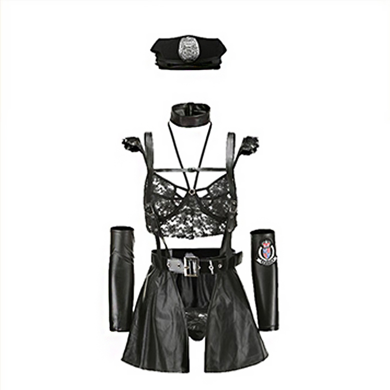 Cosplay Lace Policewoman Uniform Lingerie Stockings Set