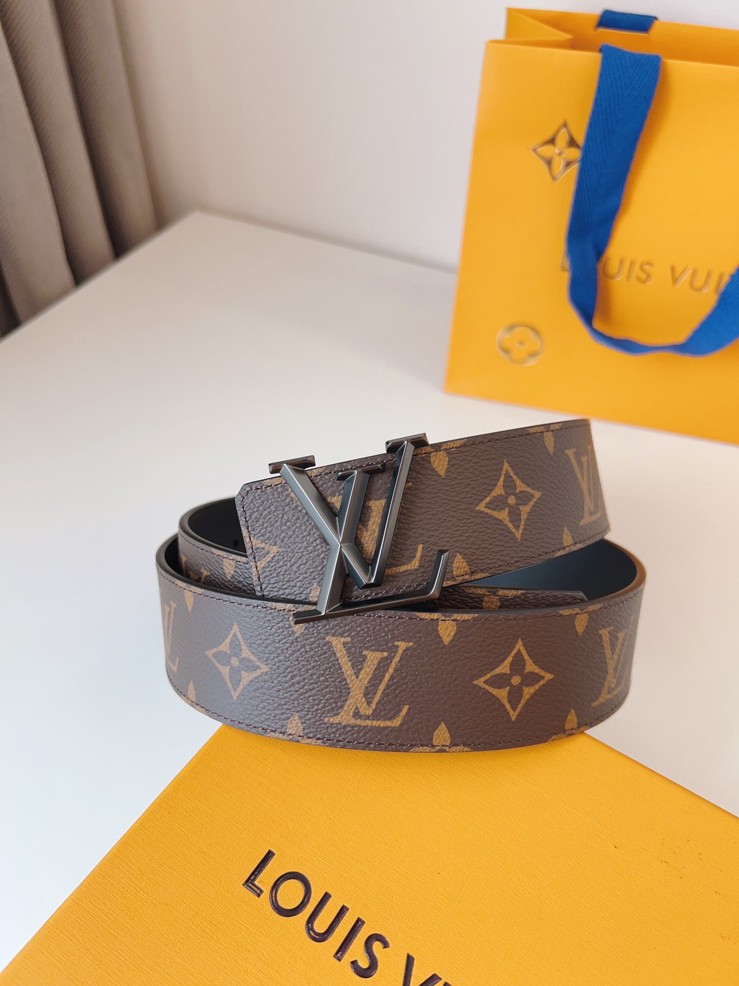 Louis Vuitton Men's Monogram Logo Belt, 4cm Width