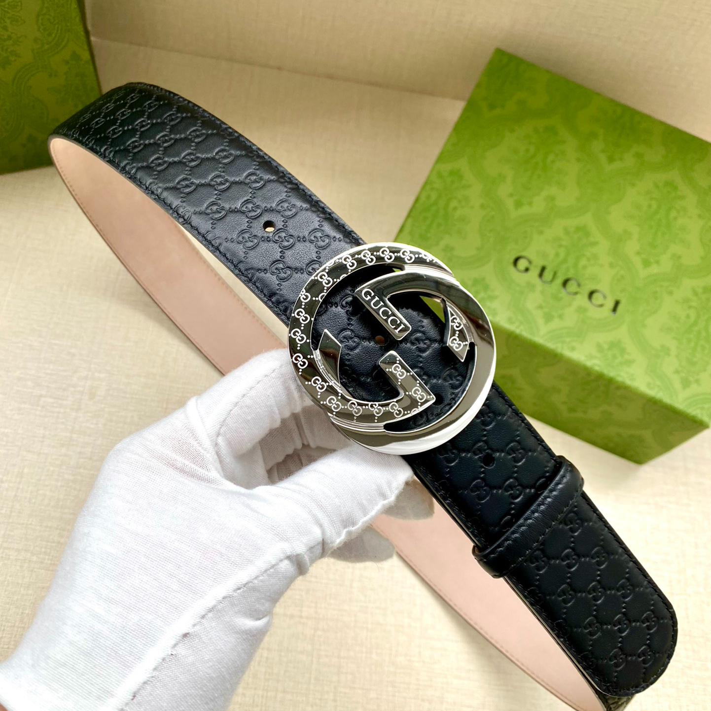 Gucci Interlocking Double G Double-sided Leather Belt 4.0CM Width