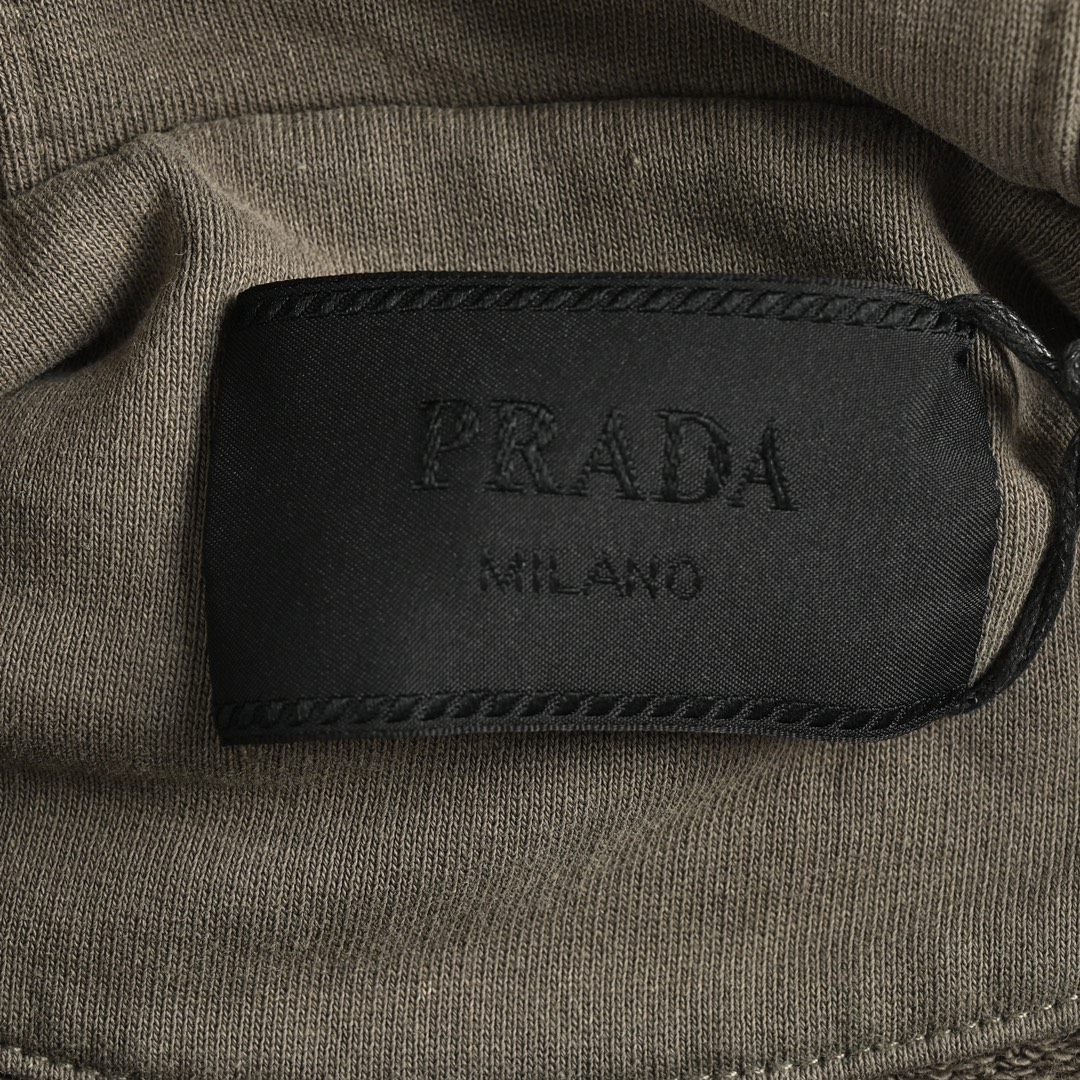Prada 24Fw embroidered logo washed hooded sweatshirt