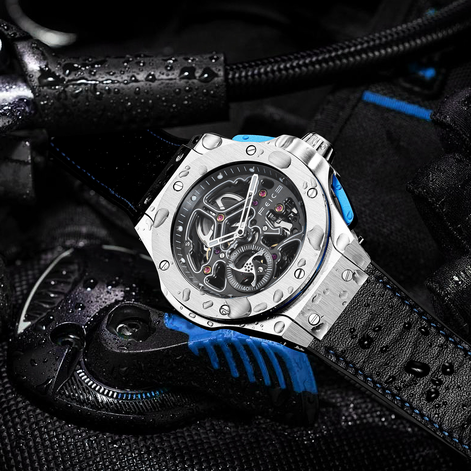 FM701 Skeleton Automatic Watch Men Analog With Stainless Steel Sapphir