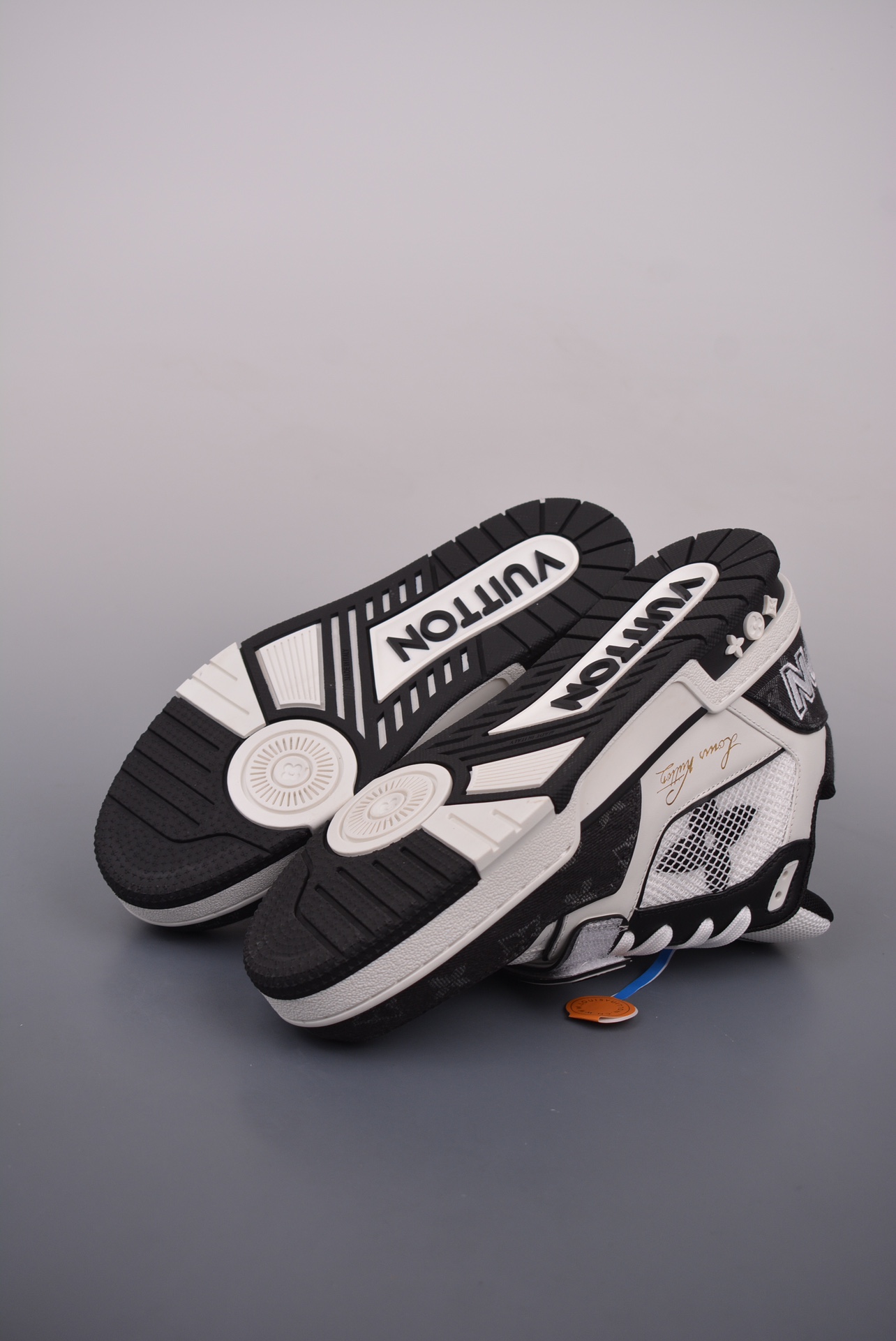 Louis Vuitton Trainer Sneaker Low Black and White Signature 1A9ZG9