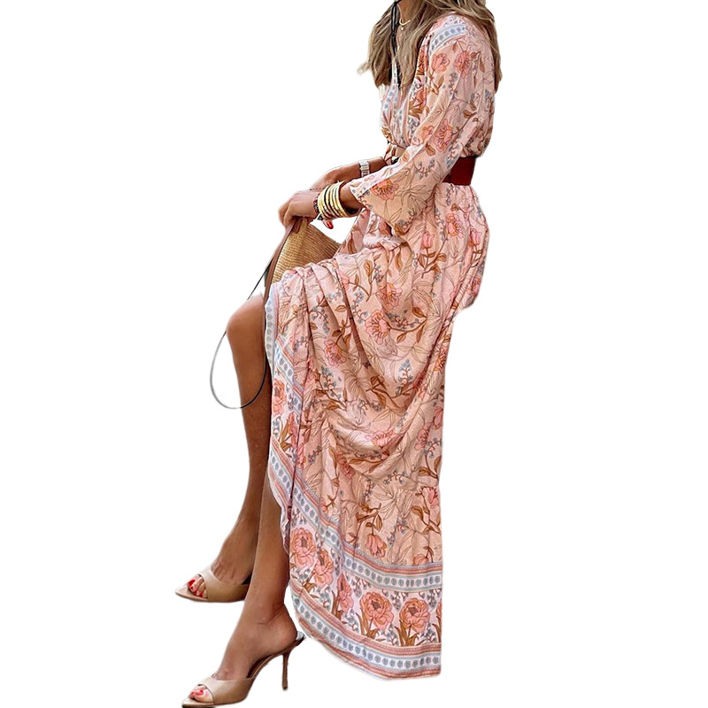 2024 The new fall model Casual Bohemian mid-length printed dress