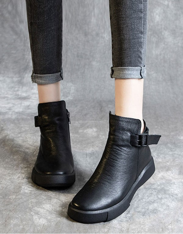 Handmade Retro Leather Ankle Boots for Women