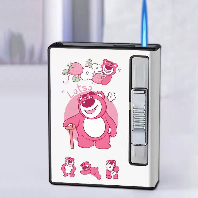Cartoon Portable Storage Case Lighter 12Pcs Windproof Blue Flame.