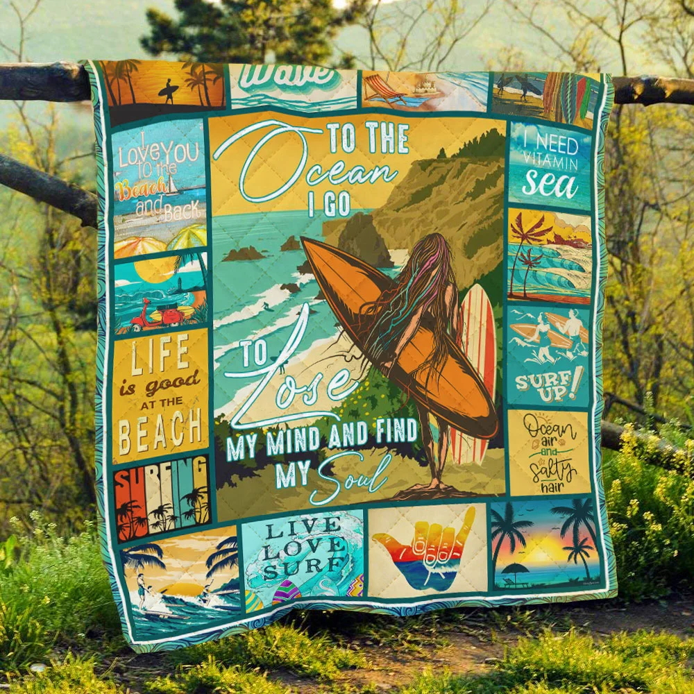 Surfing Beaches. To The Ocean I Go Quilt Blanket