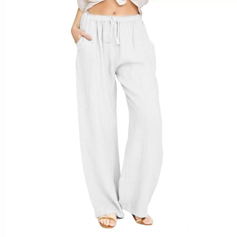 Casual loose-fittingl ace-up long pants
