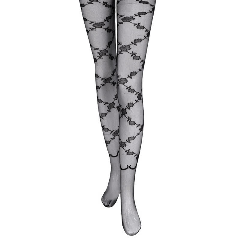 Rose Print Crotchless Mesh Bodysuit Lingerie