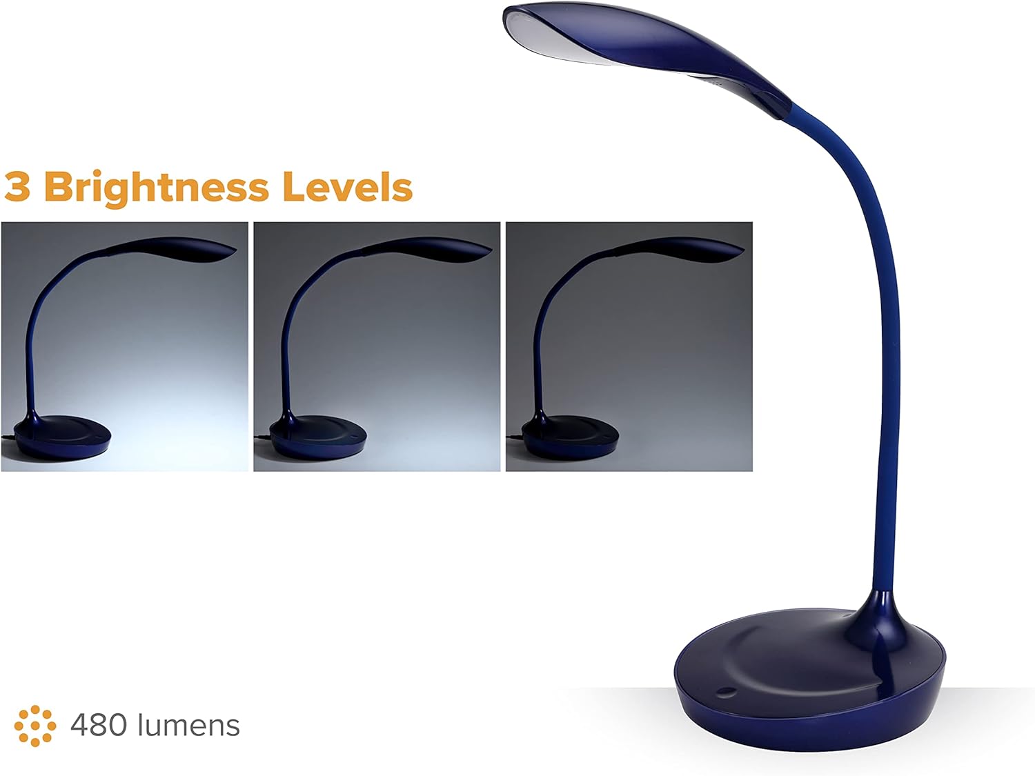 Bostitch Office LED Gooseneck Desk Lamp with USB Charging Port, 3 Dimming Levels, Touch Control, Blue (VLED1502-BLUE)