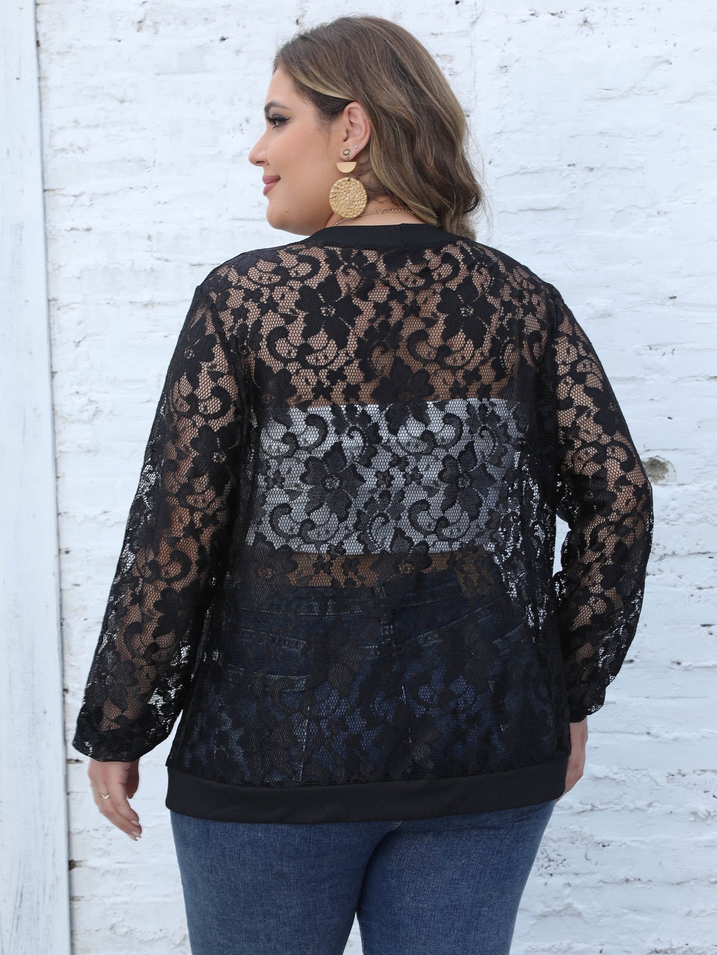 Plus Size Women Clothes Sexy Mesh See Through Casual Outerwear Spring Autumn Cardigan Coat