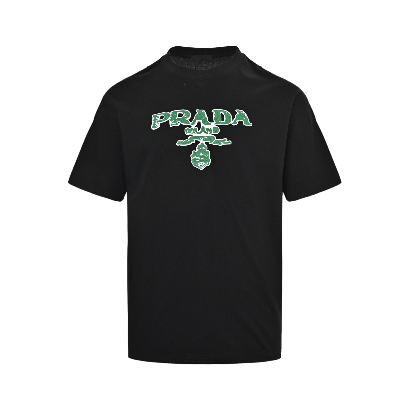 Prada 25ss green lettering logo print short sleeve