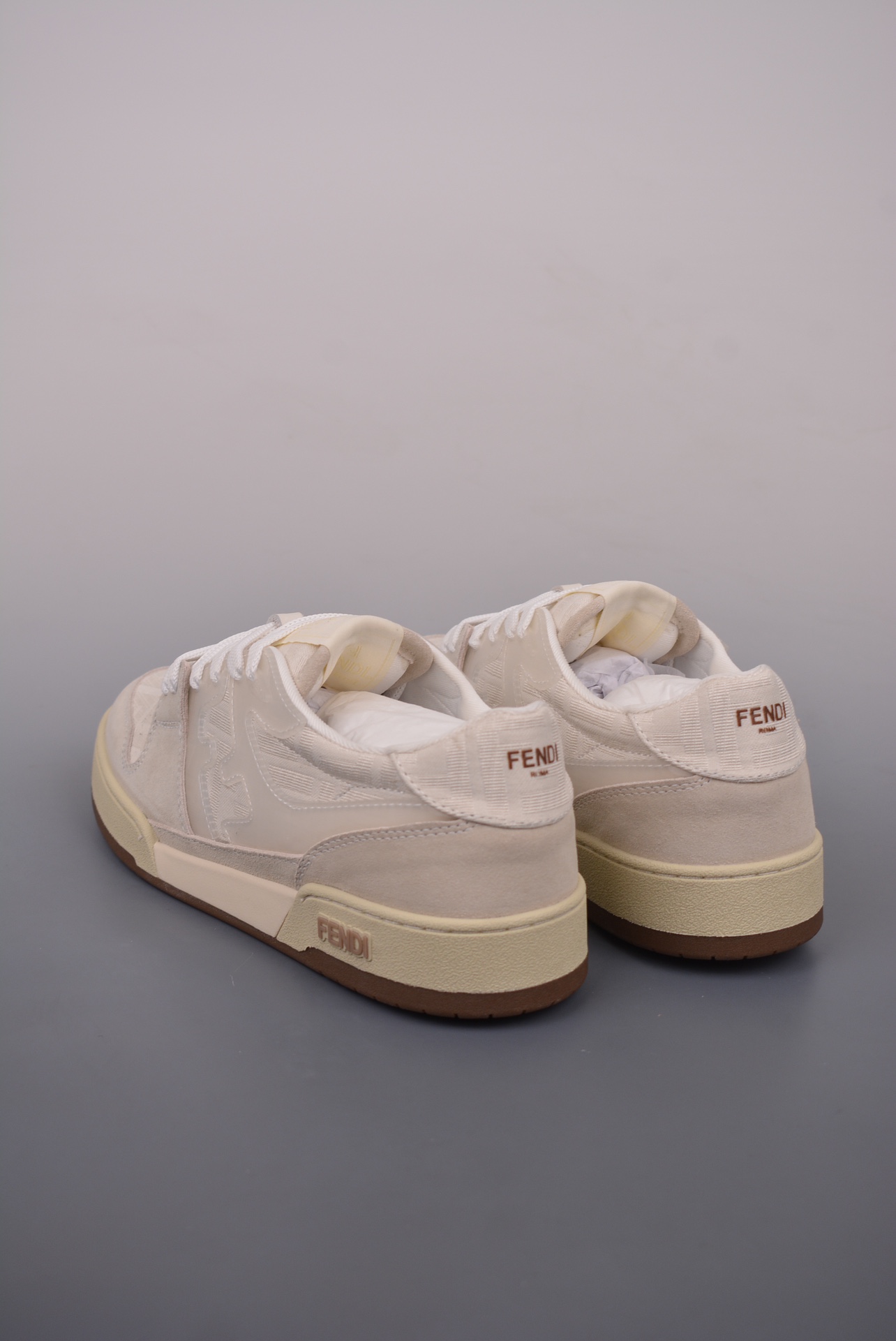 Fendi Match Sneaker Low Velcro Ivory Grey FF Jacquard 8E8470AQ6IF1NJ3