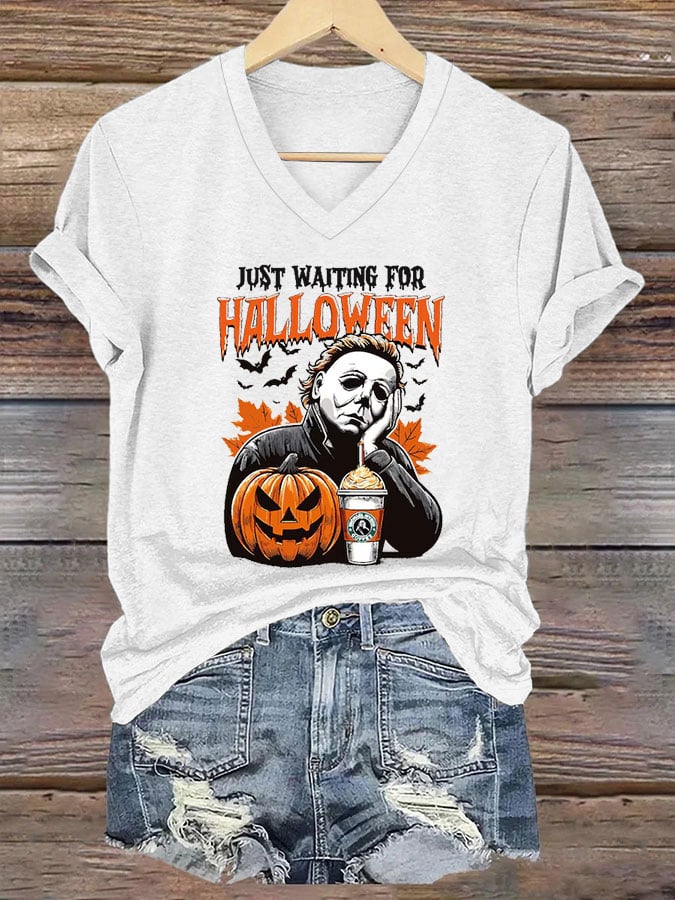 🔥Buy 3 Get 10% Off🔥Women's Just Waiting for Halloween Printed V-Neck Short Sleeve T-Shirt