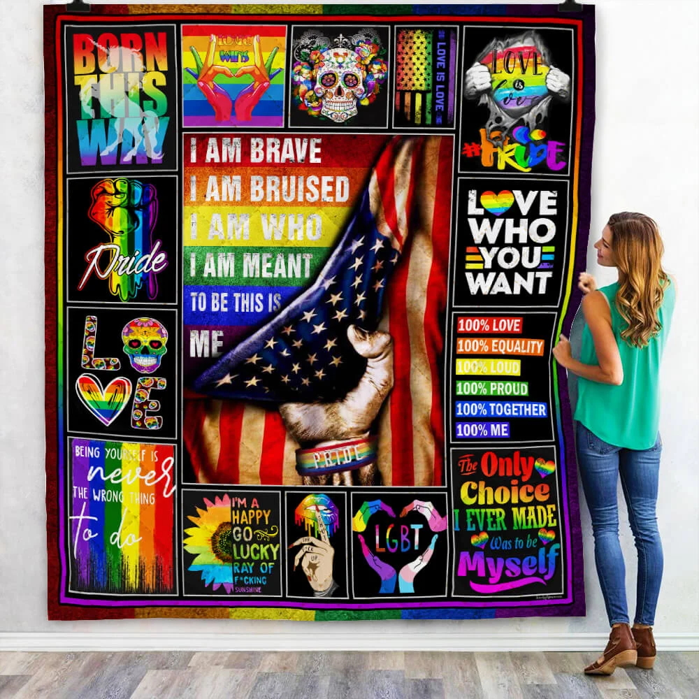 LGBT Pride. I Am Brave Quilt Blanket