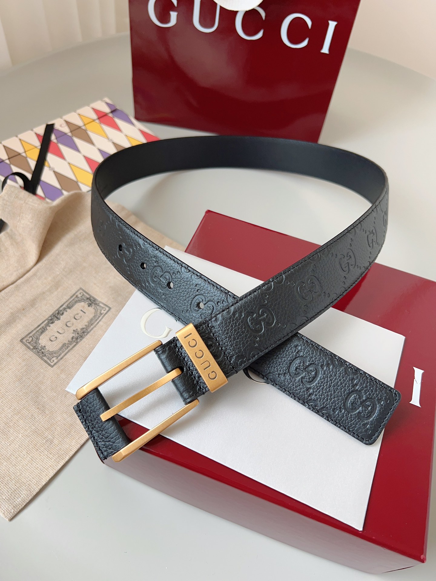 Gucci pin buckle printed leather belt 3.5cm wide
