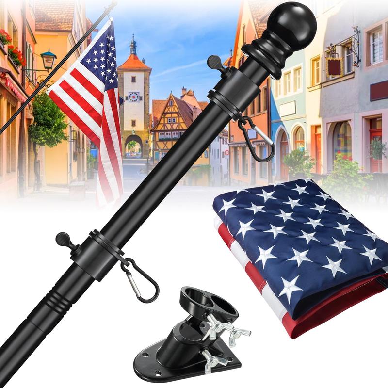 OldgloryHome Heavy Duty Flag Pole Set with 3*5FT Embroidered US Banners-kit