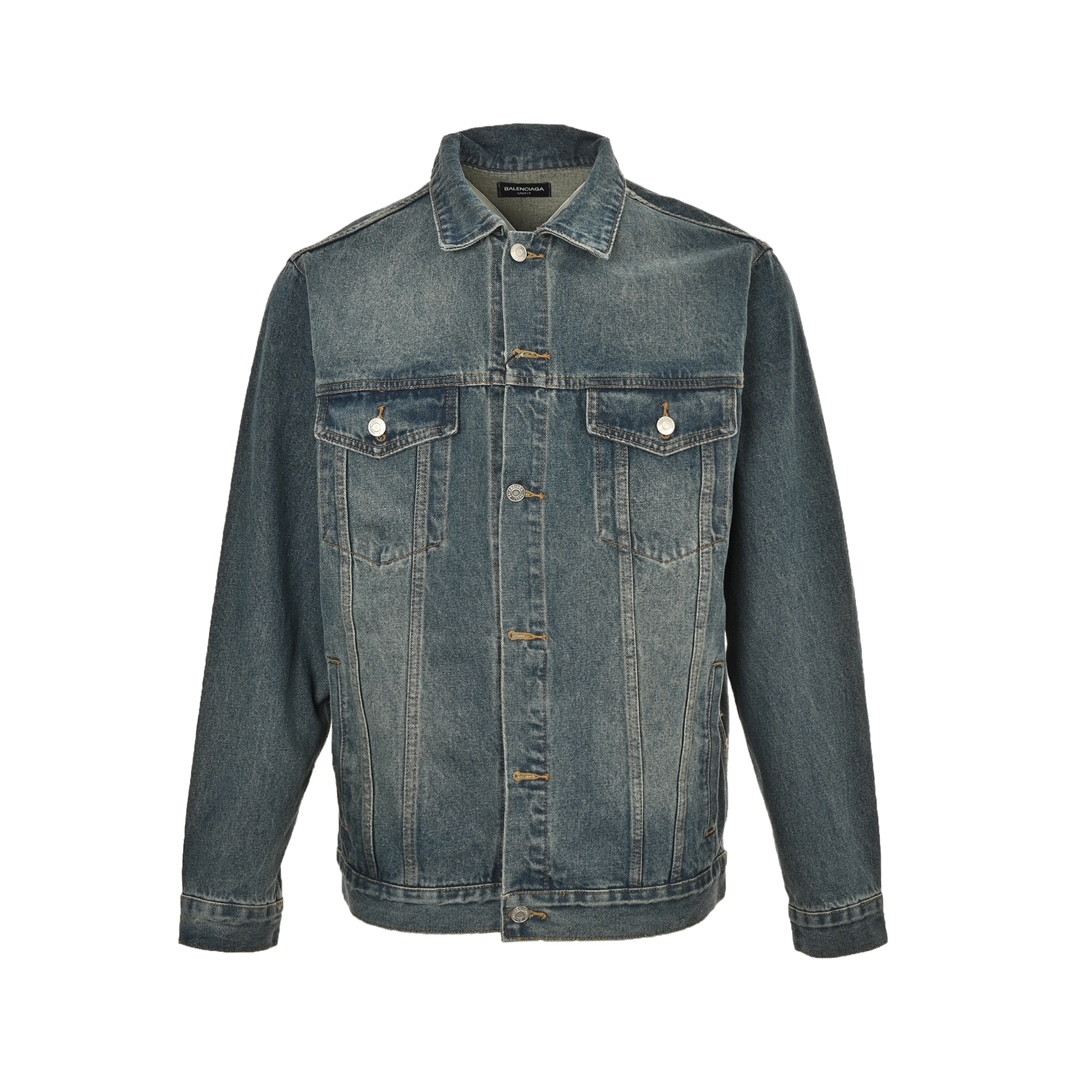 Balenciaga 24Fw denim jacket with crown and rhinestones on the back