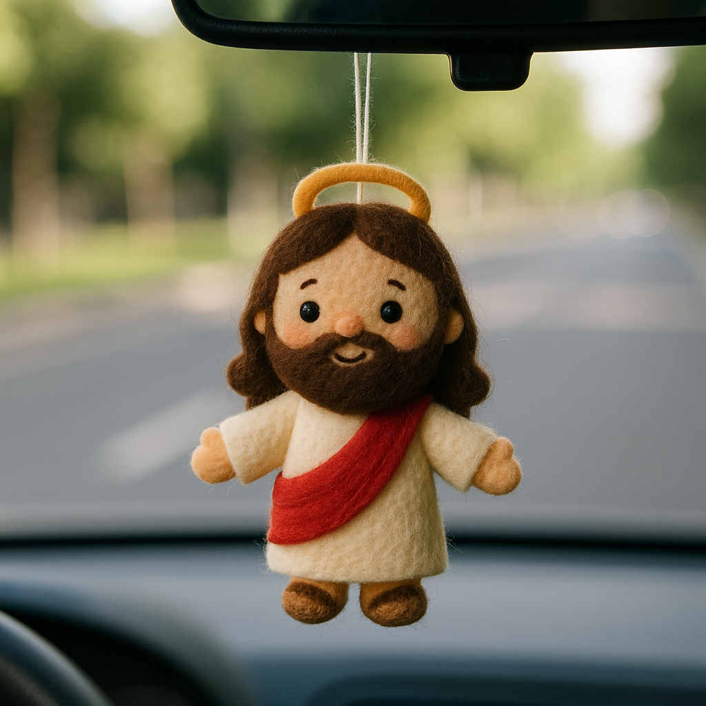 Cute Felt Jesus Rearview Mirror Pendant