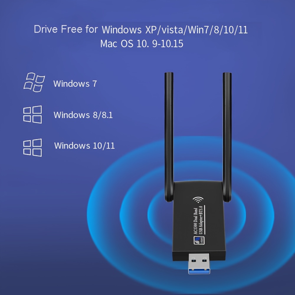 1300Mbps USB 3.0 WiFi Wireless 5.0 Adapter 2in1 Dongle Dual Band 2.4G&5GHz WiFi 5 Network Wireless Wlan Receiver DRIVER FREE