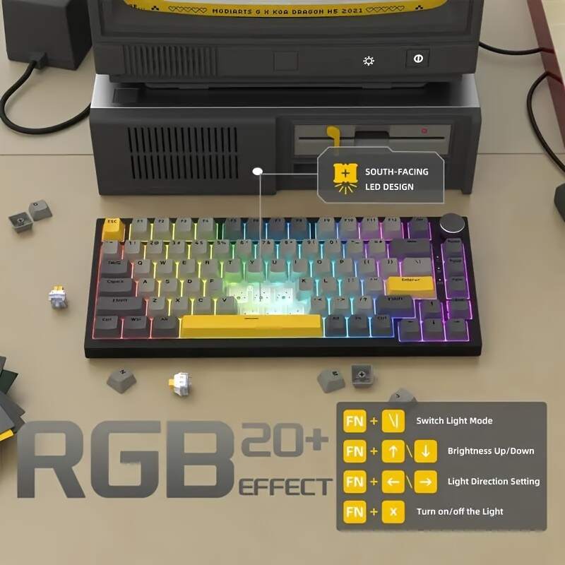 A.JAZZ X Attack Shark AK820 - 75% TKL Wired Mechanical Gaming Keyboard - Hot Swap, Upgraded Washer, RGB Backlight, NKRO, Ergonomic Moon for Switch for PC/Win, Pad