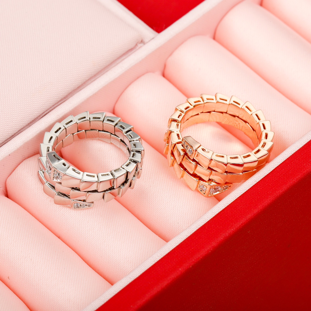 Bulgari Narrow Double Circle Diamond Snake Ring