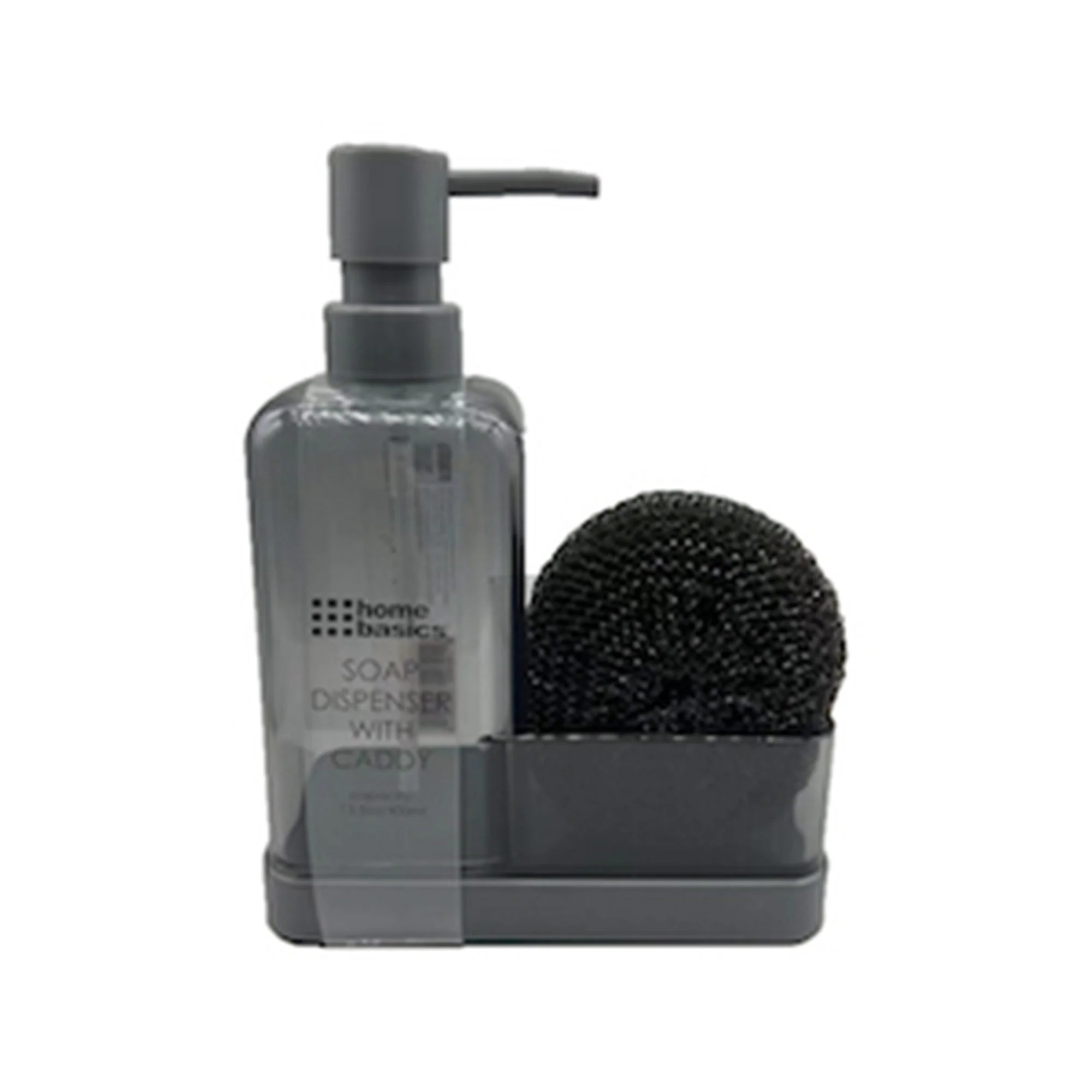 Home Basics Plastic Soap Dispenser with Sponge and Compartment, Smoke Gray, 13.5 Ounces