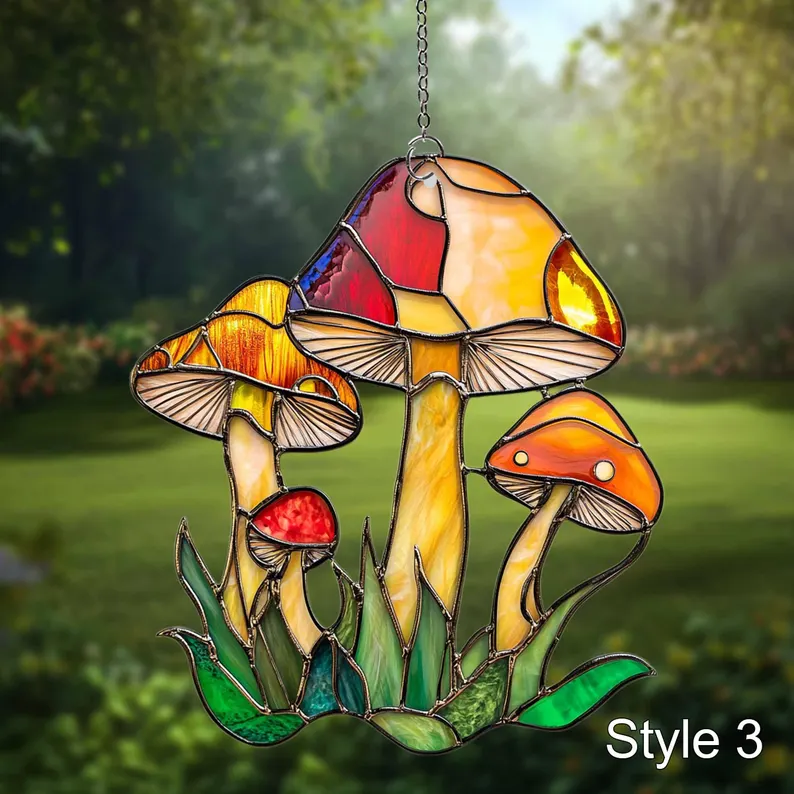 Mushroom Stained Glass Effect Art Acrylic Suncatcher