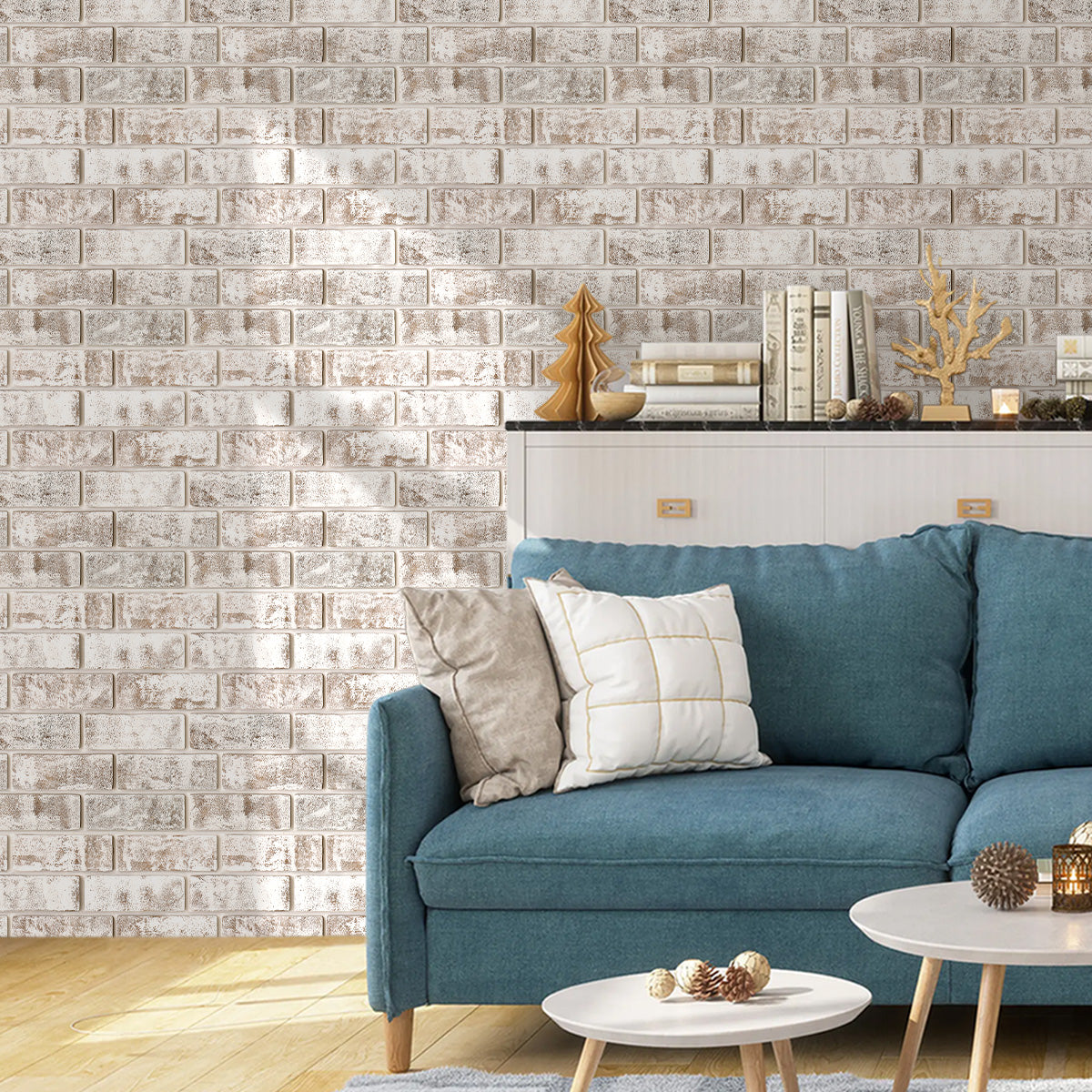 3D Whitewash Faux Brick Peel and Stick Wall Tile