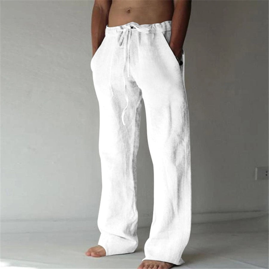 Men's Casual Solid Drawstring Cotton Linen Pants