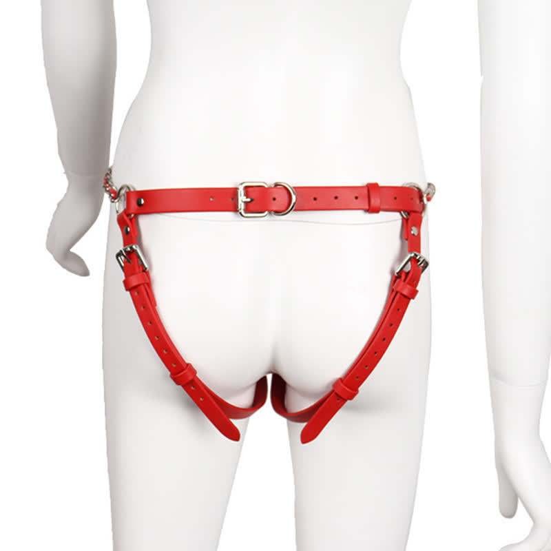 Sexy Halter Chain Hollow Out PU Lingerie Set