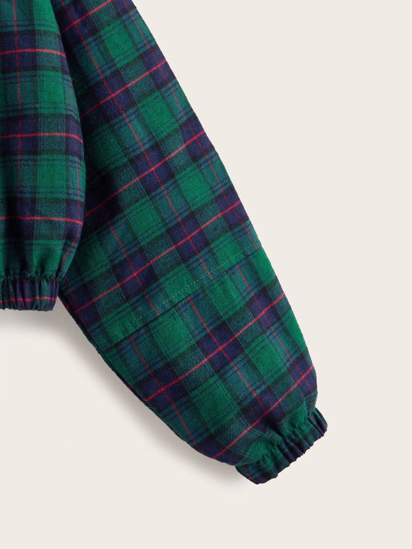 Plaid O-Ring Zip Up Drawstring Hooded Jacket