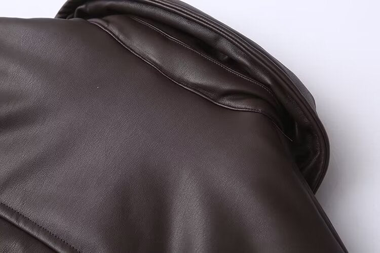 Leather Coat Women Autumn Winter Minimalist Locomotive Trendy Wide Shoulder High End Jacket Jacket