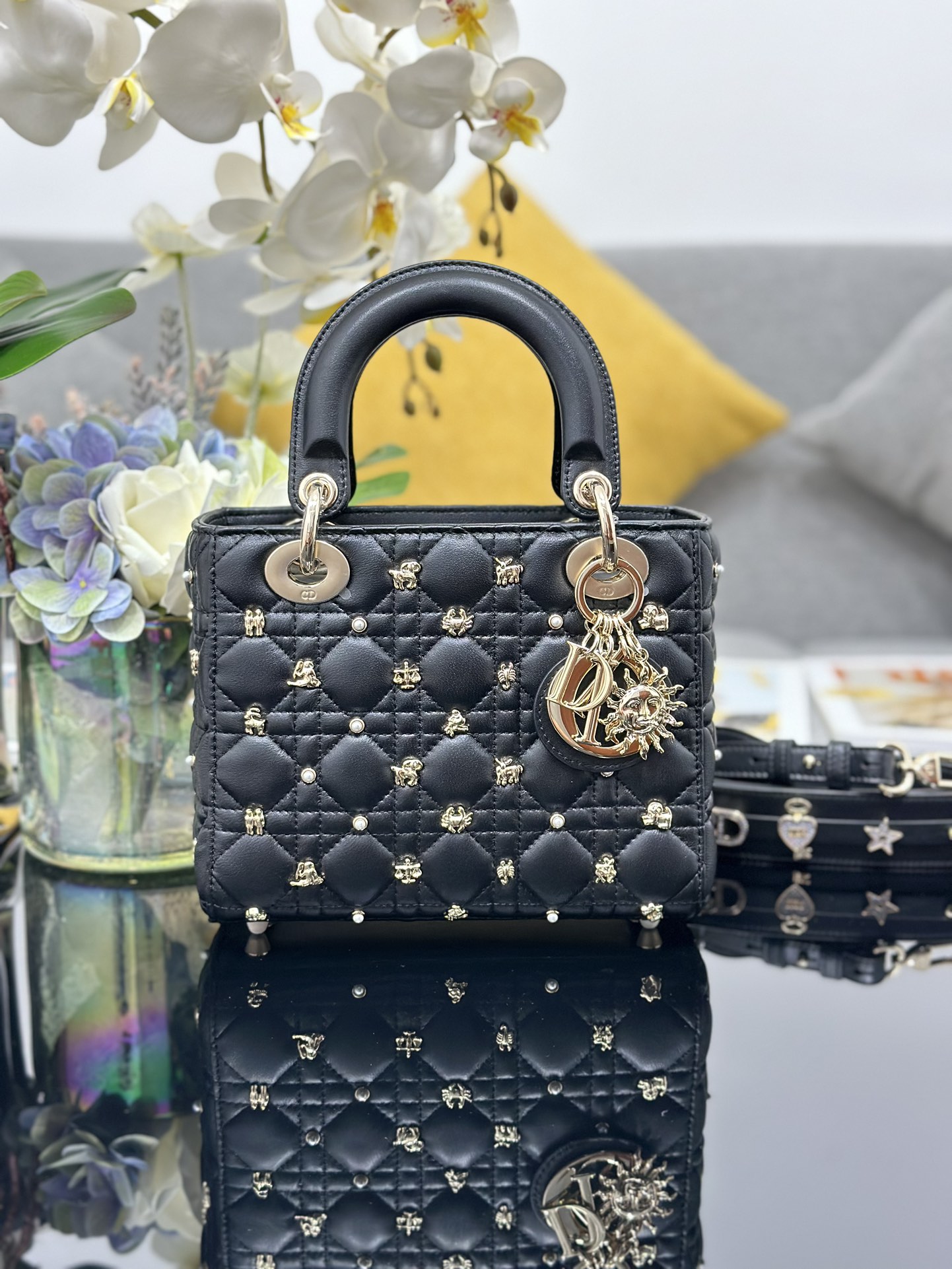 Dior Lady Dior My Four-grid Constellation Stud Black Lady Dior Bag M0538