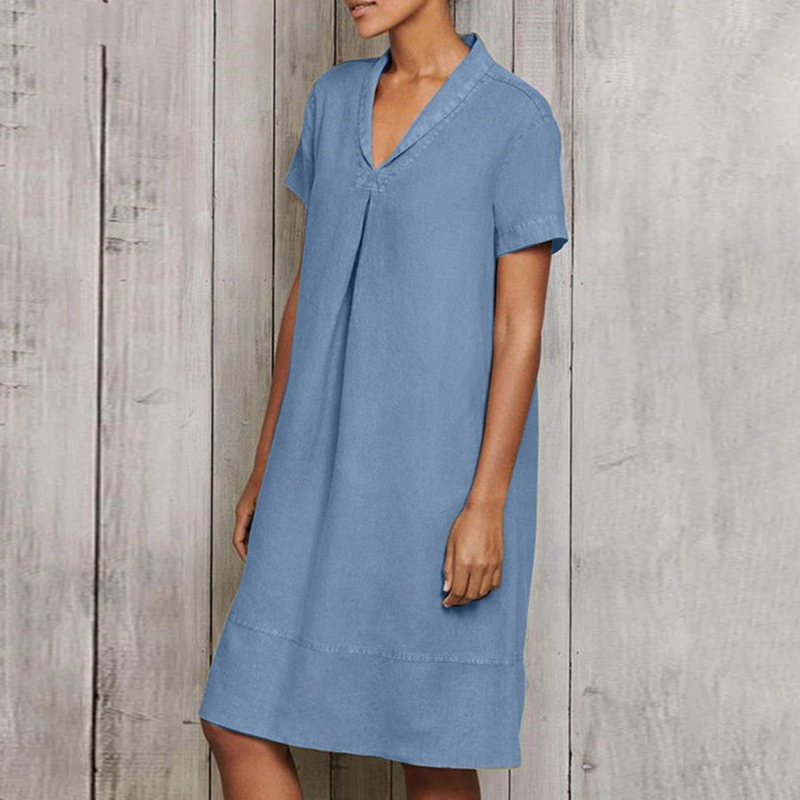 Vintage Plain Foldover Collar Midi Dress