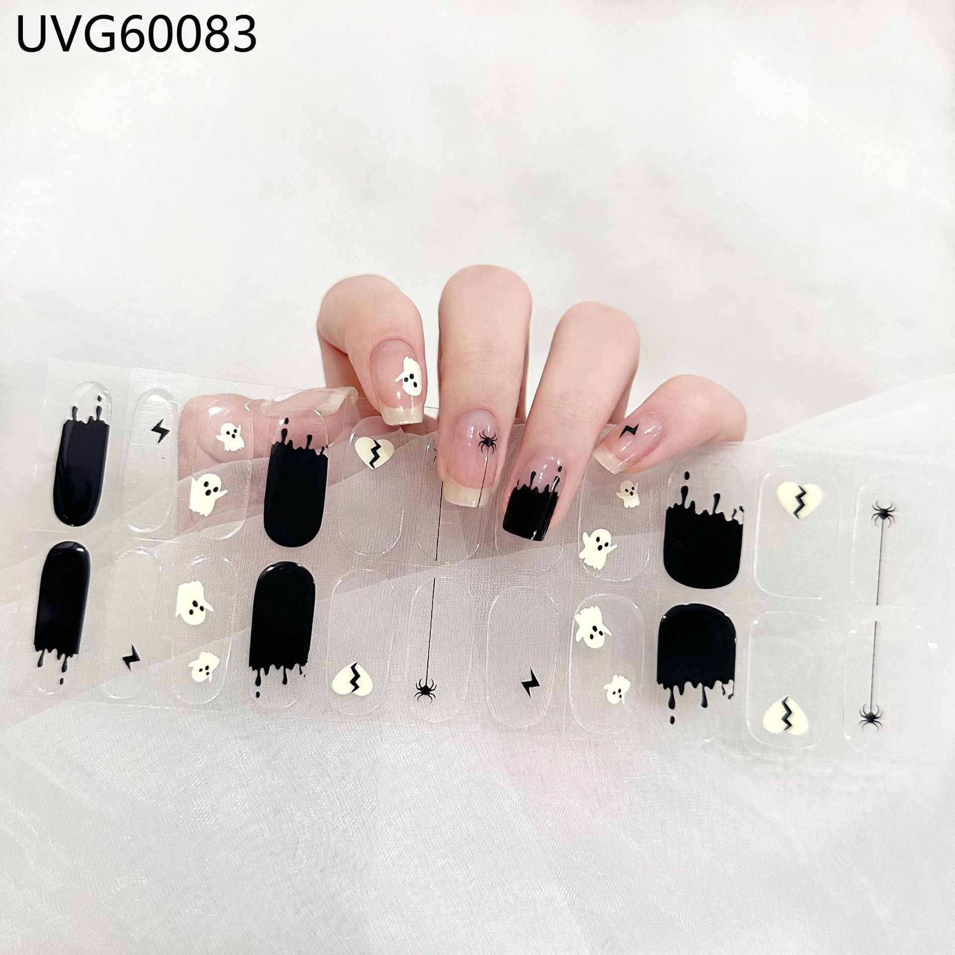 Semi Cured Gel Nail Strips, 22 pcs Nail Wraps, Glaze Gel Nail Stickers