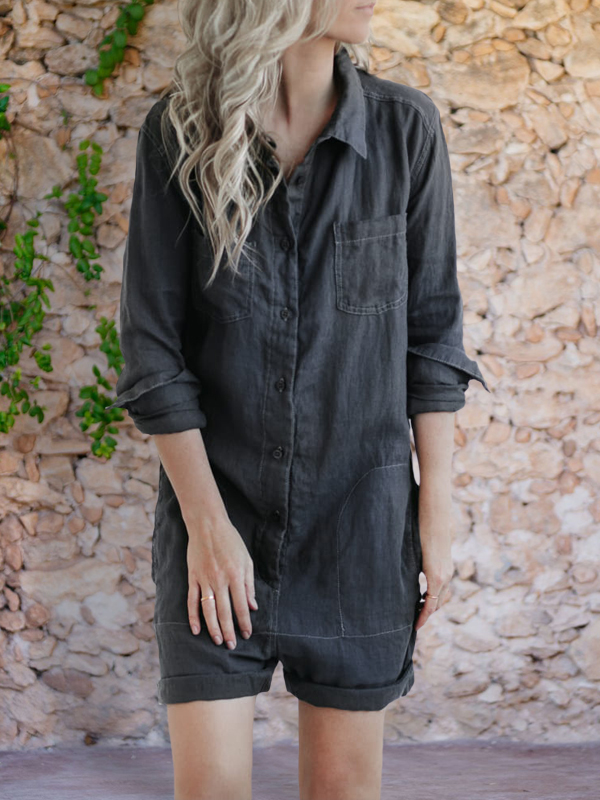 Button Up Short Linen Jumpsuit