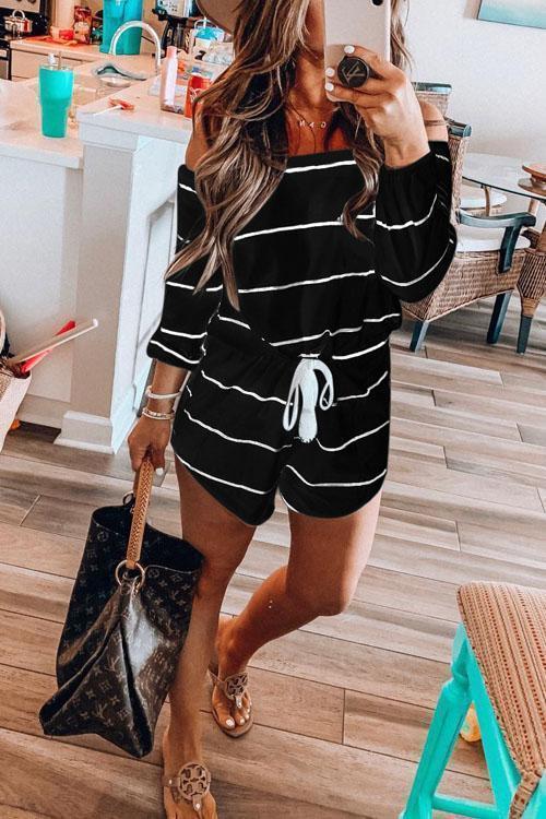 Heididress Oxygen Off Shoulder Beauty Striped Jumpsuit