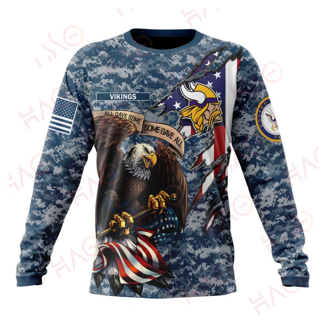 MINNESOTA VIKINGS 3D HOODIE US NAVY VETERANS